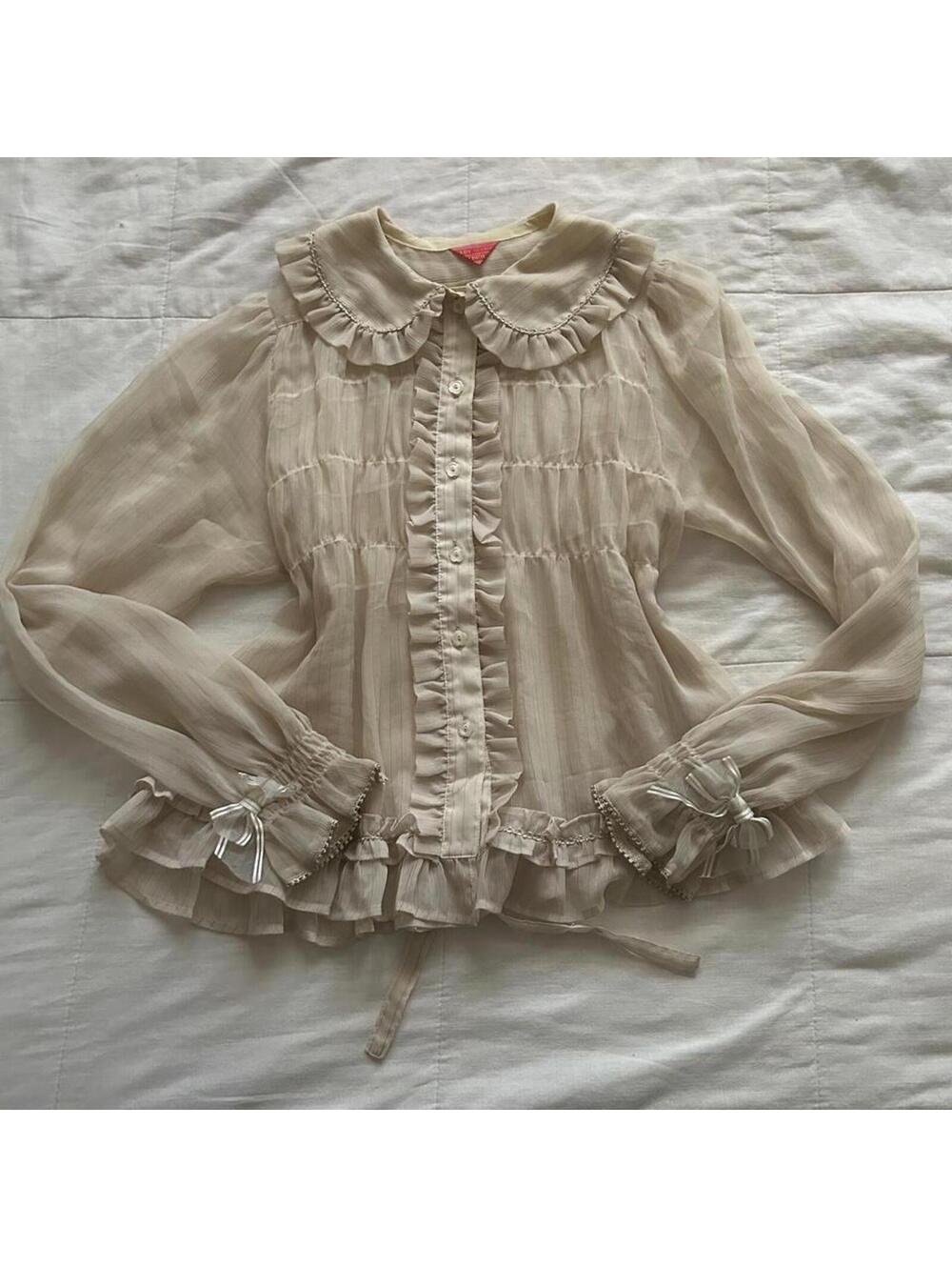 Baby the Stars Shine Bright Cream lace blouse with ribbon ties and ruffles